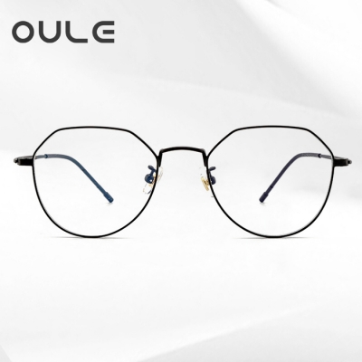 OULE 男女同款多边形防辐射眼镜 纯钛防蓝光近视眼镜框 黑色