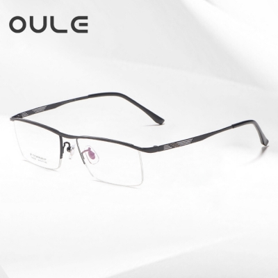 OULE 眉线款纯钛眼镜框 超轻时尚半框商务近视眼镜框 黑色
