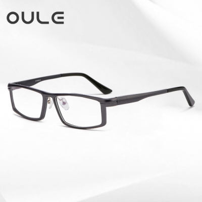 OULE 铝镁合金属眼镜框 男士全框方形大框近视眼镜架 枪色