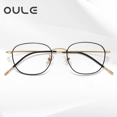 OULE 男女同款防蓝光近视眼镜 纯钛方框防辐射眼镜框 黑金色
