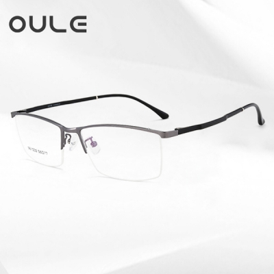 OULE 新款男士商务眼镜架金属半框近视眼镜框 时尚商务眼镜架 枪色