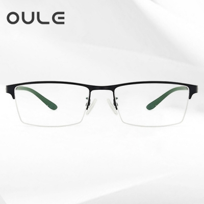 OULE 男士超轻商务纯钛眼镜框 时尚半框近视眼镜架 黑色