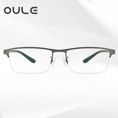 OULE 男士超轻商务纯钛眼镜框 时尚半框近视眼镜架 枪色
