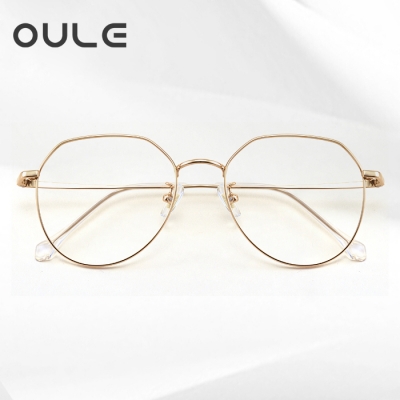 OULE 男女同款纯钛防蓝光辐射电脑眼镜 潮流不规则时尚眼镜框 金色