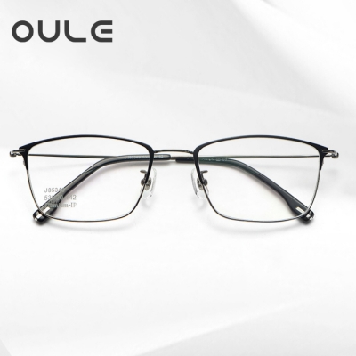 OULE 超轻纯钛商务方框眼镜 男女细边复古近视眼镜框 黑枪色