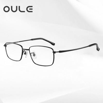 OULE 超轻高端纯钛近视眼镜 高度小框小脸男女眼镜架 黑色