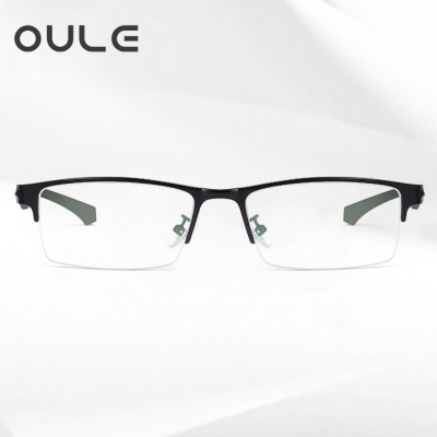 OULE 近视眼镜男半框防辐射眼镜 商务防蓝光近视眼镜框 黑色