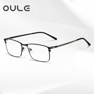OULE 新款男士商务合金眼镜框 超轻全框方形商务近视眼镜 黑色