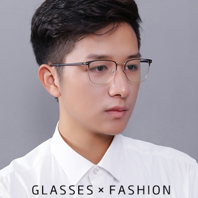 OULE 男女同款金属方框眼镜 时尚潮流防蓝光复古眼镜架 银色