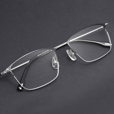 OULE 超轻纯钛商务方框眼镜 男女细边复古近视眼镜框 黑色