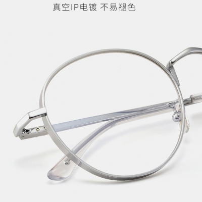 OULE 纯钛厚边近视眼镜框 高端钛大脸圆框高度眼镜架 银色