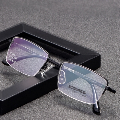 OULE 新款高端纯钛近视眼镜框 超轻商务男款半框眼镜架 银色