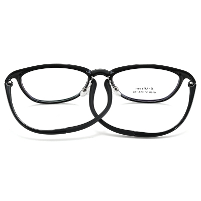 OULE 男女同款钨钛塑钢眼镜框 复古细框近视眼镜架 亮黑色