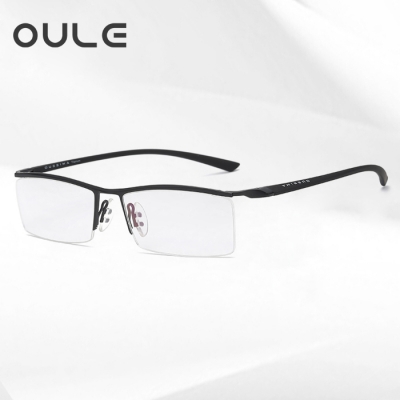 OULE 男士半框商务眼镜框 商务眉线防蓝光近视眼镜架 黑色