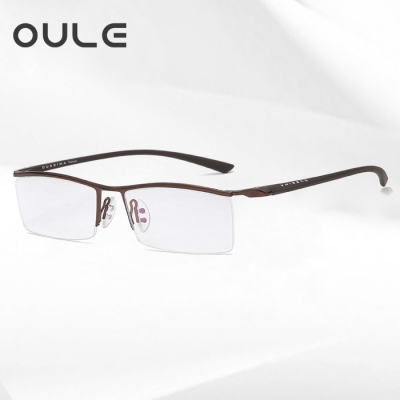 OULE 男士半框商务眼镜框 商务眉线防蓝光近视眼镜架 古铜色