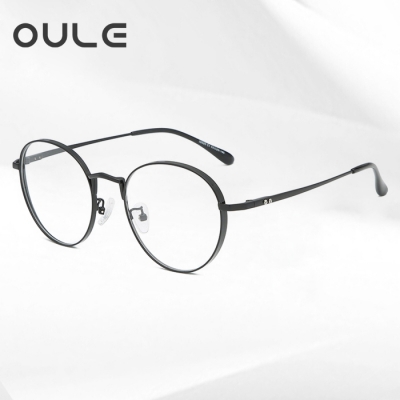 OULE 粗边框圆眼镜框 男女同款可配高度厚边近视眼镜架 黑色