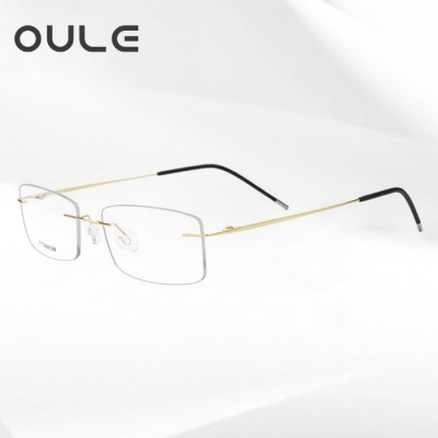 OULE 超轻β钛无框近视眼镜 男女同款潮流商务可折叠眼镜架 金色