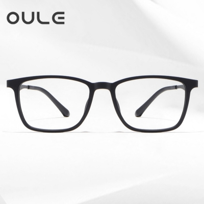OULE 超轻潮流纯钛眼镜 大脸黑色方框近视眼镜架 黑色