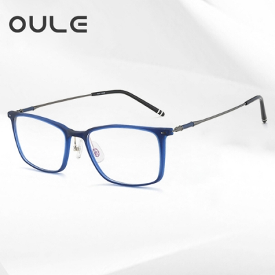 OULE 超轻男女士眼镜框 防蓝光文艺复古圆形近视眼镜架 蓝枪色