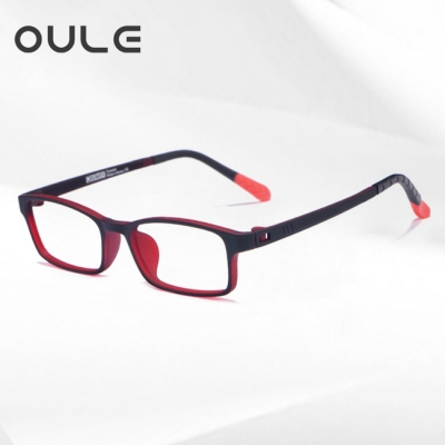 OULE 青少年防蓝光近视眼镜框 超轻TR90双色防辐射眼镜 黑红色