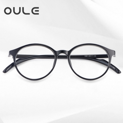 OULE 新款复古眼镜框大脸全框近视眼镜架 轻盈tr90男女眼镜框 亮黑