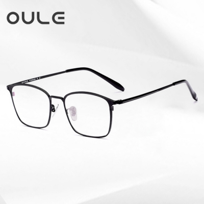 OULE 纯钛复古方框韩版近视眼镜 男女款防蓝光全框眼镜框 黑色框
