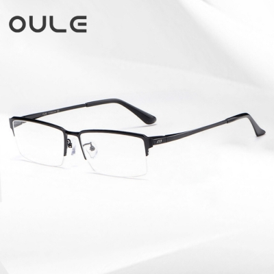OULE 超轻纯钛商务近视眼镜框 男士半框时尚眼镜架 小码黑色