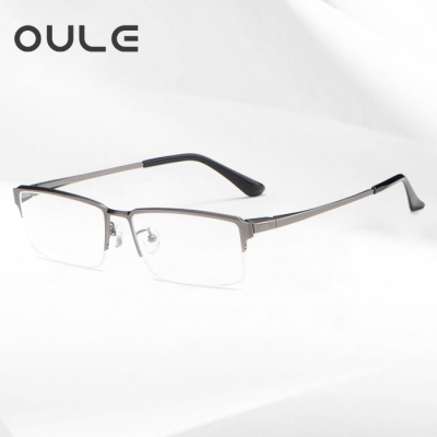 OULE 超轻纯钛商务近视眼镜框 男士半框时尚眼镜架 中码枪色