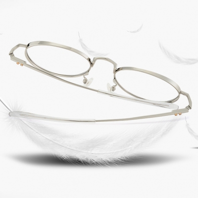 OULE 粗边框圆眼镜框 男女同款可配高度厚边近视眼镜架 银色