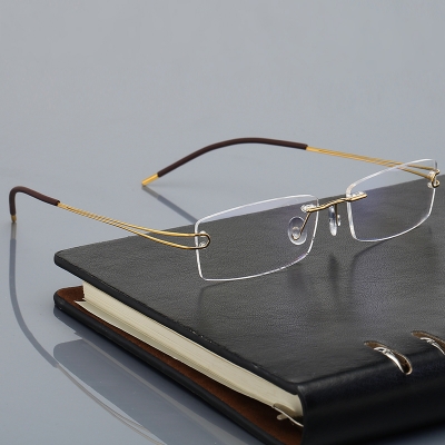OULE 超轻纯β钛无框眼镜近视眼镜 男女同款商务潮流眼镜架 金色