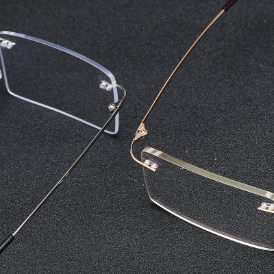 OULE 超轻可折叠钛合金无框眼镜框 男女近视商务眼镜架 枪色