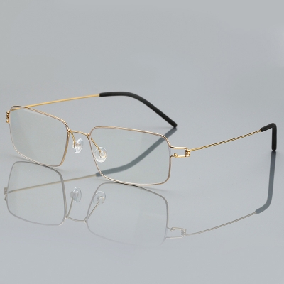 OULE 超轻全框钛合金近视眼镜架 男女镜框商务大脸无螺丝眼镜 金色