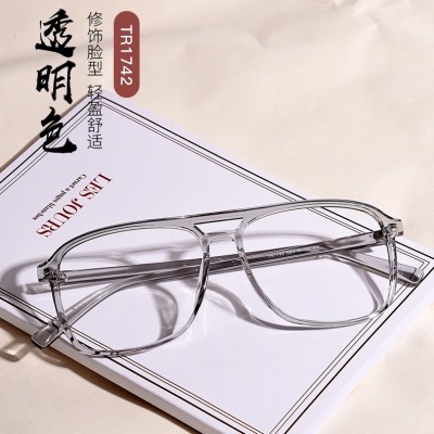 OULE 男女防蓝光近视眼镜框 韩版复古方形双梁近视眼镜 透明灰