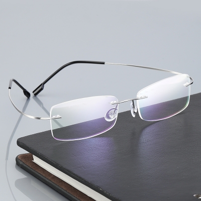 OULE 无框超轻钛合金眼镜框 时尚潮流商务大脸防蓝光眼镜 银色