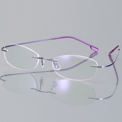 OULE 无框超轻钛合金眼镜框 时尚潮流商务大脸防蓝光眼镜 紫色