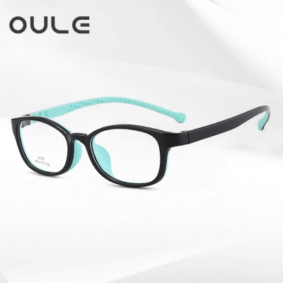 OULE 儿童护眼防辐射近视眼镜 超轻TR90防蓝光眼镜框 中号黑绿色