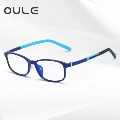 OULE 儿童近视防蓝光眼镜 超轻TR90男女电脑护目镜 蓝色框