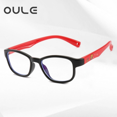 OULE 儿童电脑手机平板护目眼镜 TR90超轻防蓝光眼镜 黑框红腿