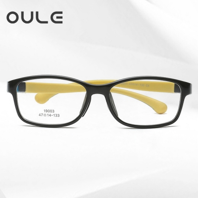 OULE 儿童舒适硅胶眼镜架框 新款卡扣式头戴防滑眼镜架 小号·黑框黄腿