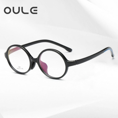 OULE 儿童全框架圆形眼镜 简约学生复古时尚近视眼镜框 黑色框