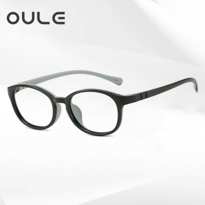 OULE 方形儿童眼镜框 TR90双色软胶方型学生眼镜架 黑灰框