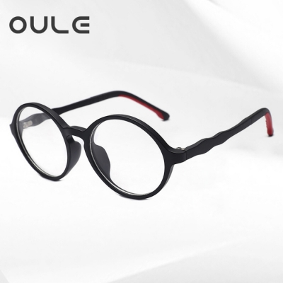OULE 小儿童圆框近视眼镜框 男女防蓝光TR90超轻眼镜架 黑框