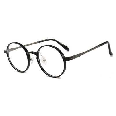 OULE 新款塑钢轻盈眼镜架 男女铝镁圆形复古近视眼镜 亮黑色