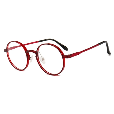 OULE 新款塑钢轻盈眼镜架 男女铝镁圆形复古近视眼镜 亮黑色