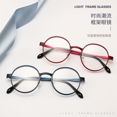OULE 新款塑钢轻盈眼镜架 男女铝镁圆形复古近视眼镜 酒红色