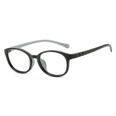 OULE 方形儿童眼镜框 TR90双色软胶方型学生眼镜架 黑灰框