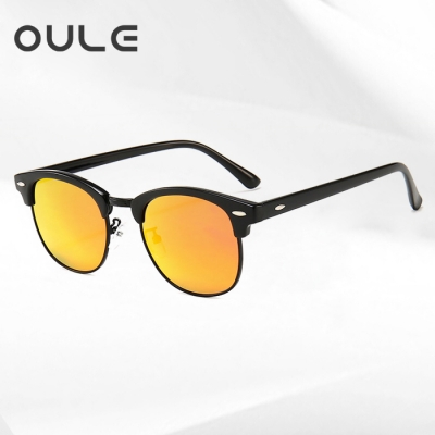 OULE 新款偏光太阳镜 时尚男女TR90柔韧潮流墨镜 黑框橘黄片