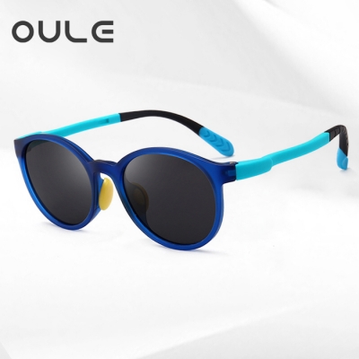  OULE 儿童防紫外线偏光太阳镜 男女童时尚潮流防晒眼镜 蓝色框