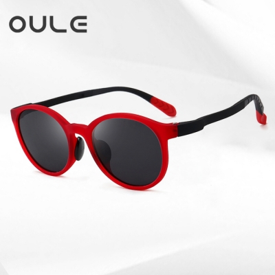 OULE 儿童防紫外线偏光太阳镜 男女童时尚潮流防晒眼镜 红色框