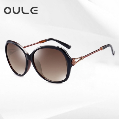 OULE 新款女士优雅太阳镜 防紫外线偏光镜驾驶开车墨镜 茶色